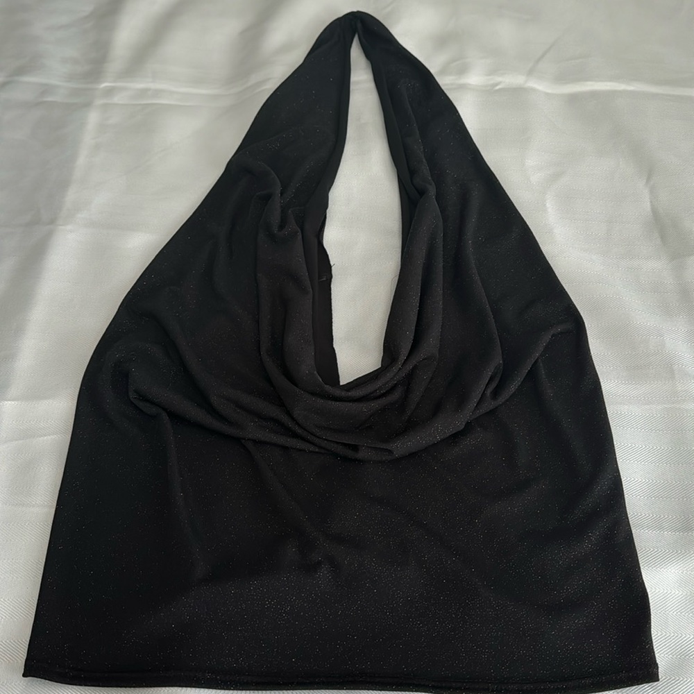 Backless black halter top